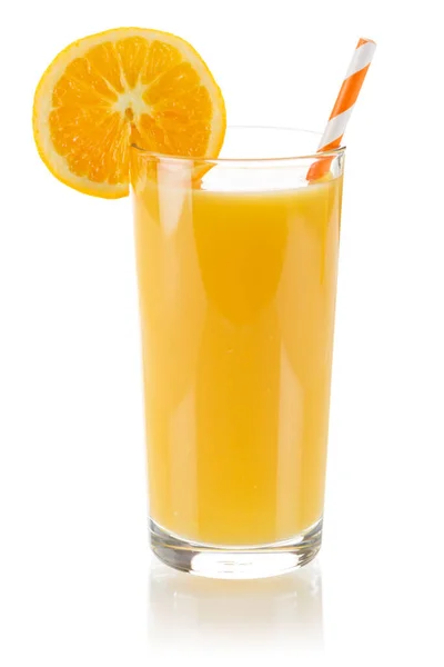 Χυμός Πορτοκαλιού Φρέσκο Ποτό Ποτήρι Που Απομονώνεται Λευκό Φόντο — Φωτογραφία Αρχείου