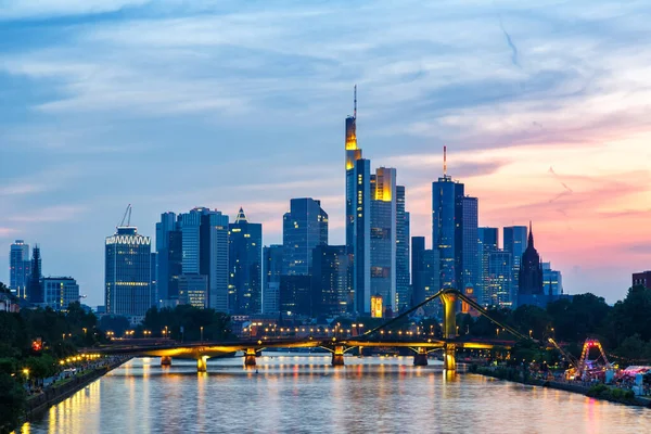 Frankfurt Skyline Main River Skyscraper Germany Twilight — Stockfoto