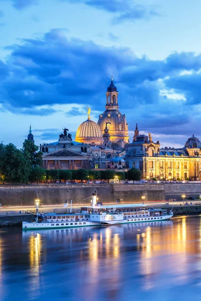 Dresden Frauenkirche Kerk Skyline Elbe Oude Stad Panorama Duitsland Nachts — Stockfoto