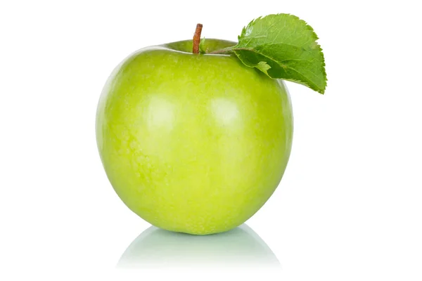 Owoce Jabłka Zielone Liściem Świeżego Odizolowanego Białym Tle — Zdjęcie stockowe