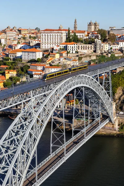 Porto Portugal Con Puente Ponte Dom Luis Douro Río Con — Foto de Stock