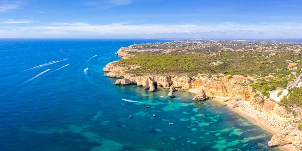 Portugalia Plaża Algarve Praia Marinha Morze Ocean Panorama Dron Widok — Zdjęcie stockowe