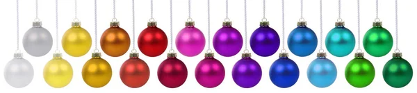 Christmas Balls Many Baubles Banner Decoration Ornaments Hanging Isolated White — Foto Stock