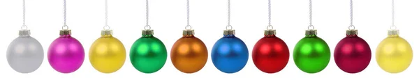 Bolas Natal Bola Decoração Banner Colorido Uma Linha Isolada Fundo — Fotografia de Stock