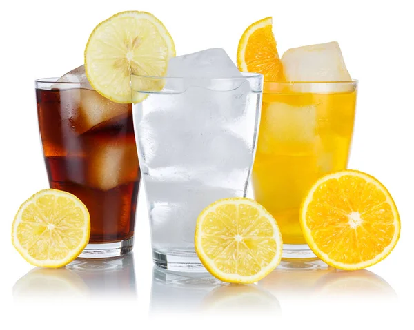 Bebidas Limonada Cola Bebida Refrescos Vaso Con Limón Aislado Sobre —  Fotos de Stock