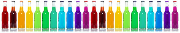Напитки Лимонада Кола Пить Много Софтнапитков Бутылки Ряд Бутылки Изолированы — стоковое фото