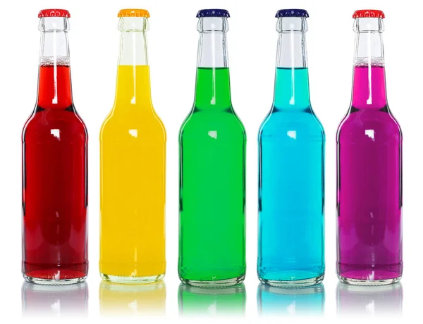 Bebidas Limonada Cola Bebida Refrigerantes Garrafas Isoladas Fundo Branco — Fotografia de Stock