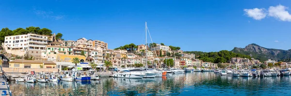 Port Soller Stad Mallorca Jachthaven Met Boten Reizen Vakantie Panorama — Stockfoto