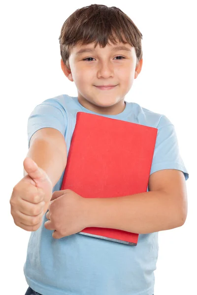 Young Student Child Kid Little Boy Showing Thumbs Isolated White — Stock Photo, Image