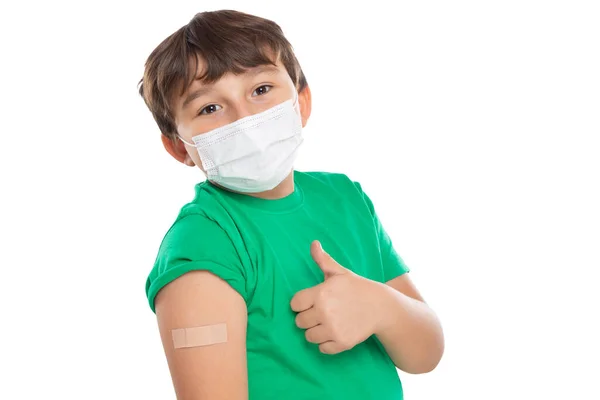 Barn Barn Med Gips Efter Coronavirus Vaccination Bär Ansiktsmask Mot — Stockfoto