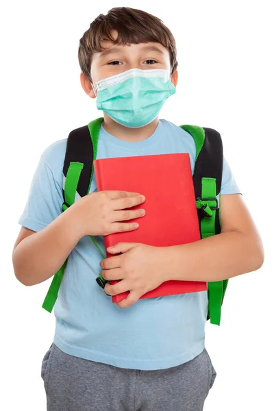 Ung Student Barn Liten Pojke Bär Ansiktsmask Mot Coronavirus Corona — Stockfoto