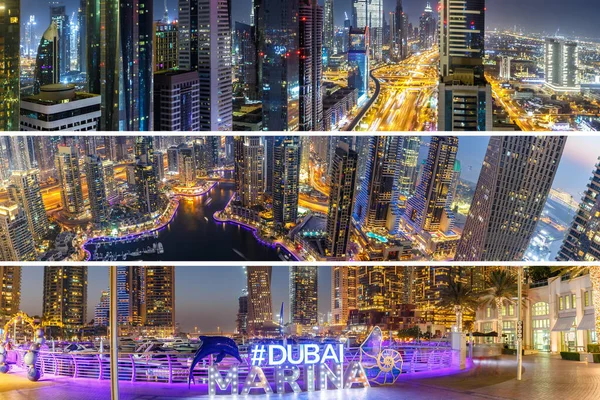 Dubai Marina Harbour Collage Collection Skyline Architecture Wealth Luxury Travel — Stock Photo, Image