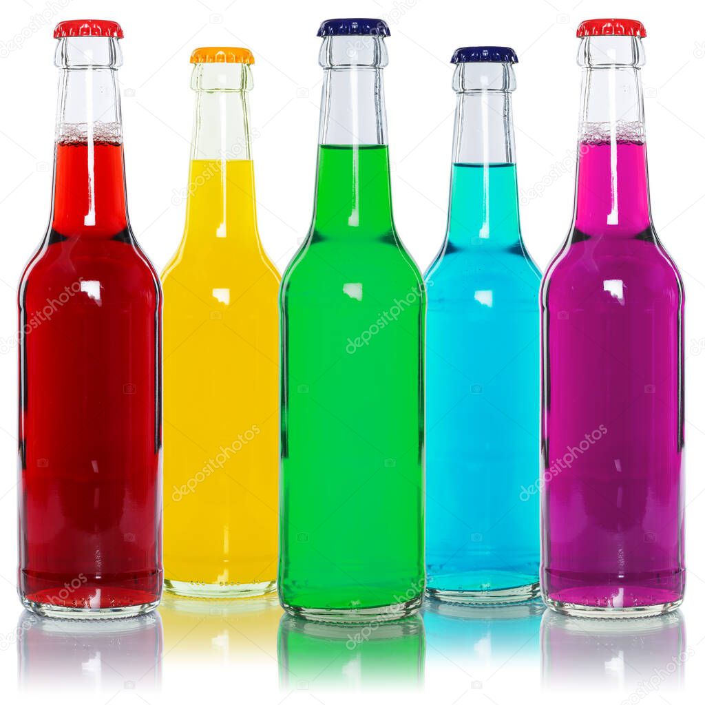 Drinks lemonade cola drink softdrinks in bottles isolated on a white background