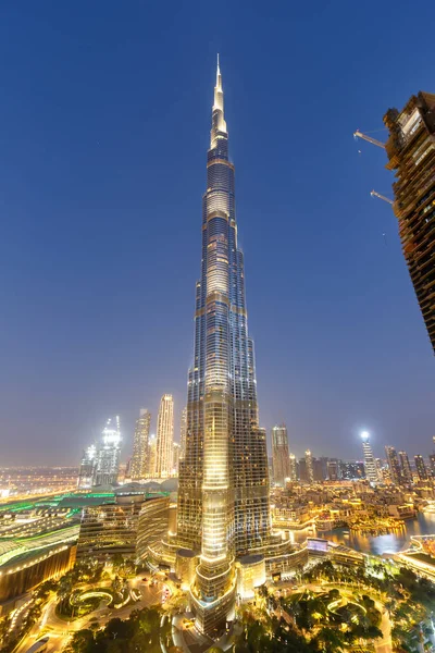 Dubaj Burj Khalifa Kalifa Mrakodrap Budova Panorama Architektura Soumraku Portrét — Stock fotografie