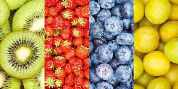 イチゴフレッシュベリーベリーブルーベリービタミンと果物のコラージュの背景のコレクション — ストック写真
