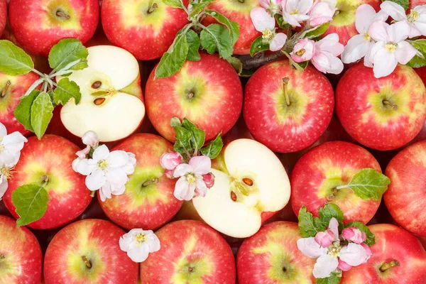 Manzanas Frutas Manzana Roja Fruta Con Hojas Desde Arriba Vista — Foto de Stock