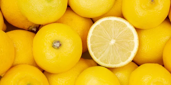 レモンの実レモンの実パノラマの上からの背景トップビュー — ストック写真