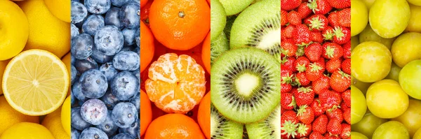 Sammlung Von Früchten Obst Collage Hintergrund Mit Erdbeeren Erdbeere Zitrone — Stockfoto