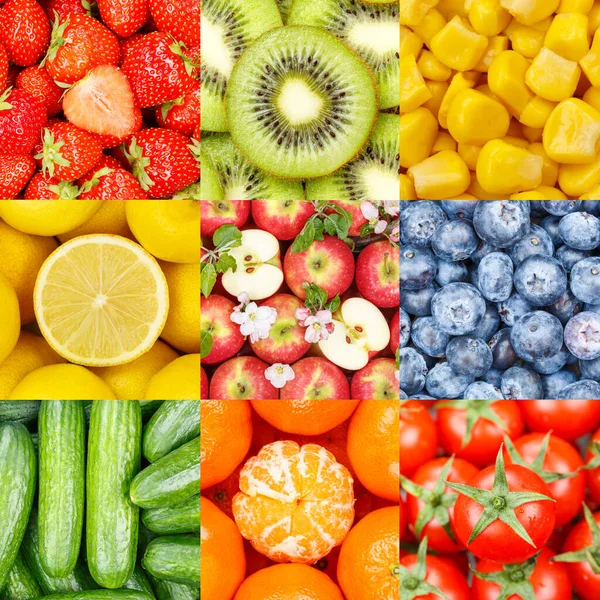 Collection Fruits Vegetables Fruit Collage Background Apples Apple Tomatoes Square — Stock Photo, Image