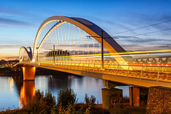 Beatus Rhenanus Bridge Trams Rhine River Kehl Strasbourg Germany France — Stock Photo, Image