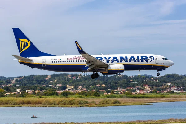 Korfu Řecko Září 2020 Letadlo Ryanair Boeing 737 800 Letišti — Stock fotografie