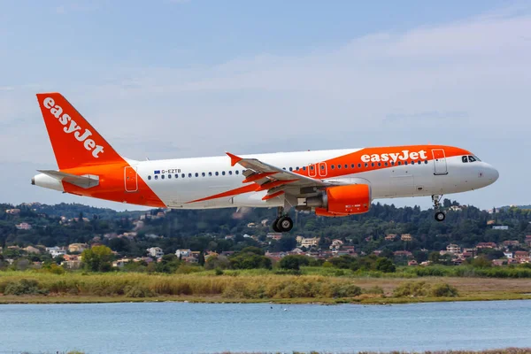 Corfu Grécia Setembro 2020 Avião Easyjet Airbus A320 Aeroporto Corfu — Fotografia de Stock