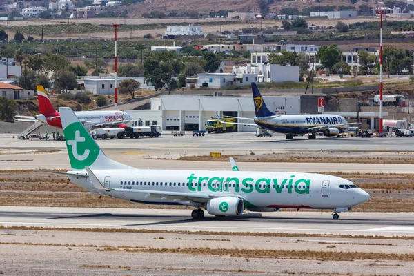 Santorini Grecia Agosto 2021 Transavia Boeing 737 800 Aereo All — Foto Stock