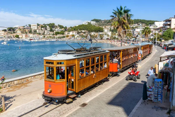 Port Soller Espanha Outubro 2021 Tram Antigo Tranvia Soller Tráfego — Fotografia de Stock