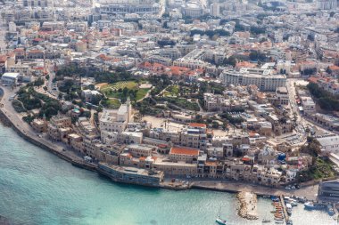 Jaffa Yafo eski şehir İsrail Tel Aviv hava manzaralı deniz fotoğrafçılığı