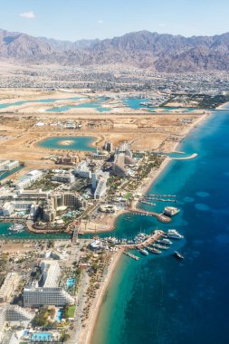 Eilat Israel plaj manzaralı fotoğraf şehir portresi biçimi Kızıl Deniz Akabesi seyahati