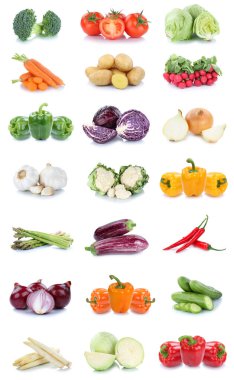 Sebze, havuç, domates, soğan, patates, biber, sebze, beyaz arka planda izole edilmiş marul.