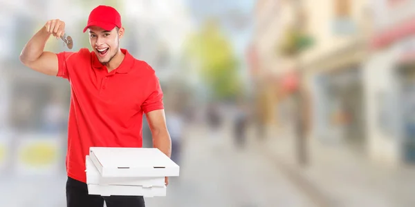 Pizza Boy Delivery Latein Mann Auftrag Lieferung Schneider Banner Liefern — Stockfoto