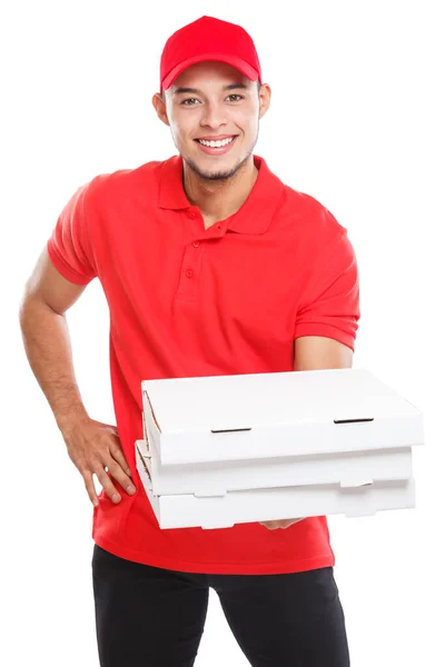 Entrega Pizza Latino Homem Menino Ordem Entrega Trazendo Entregar Caixa — Fotografia de Stock
