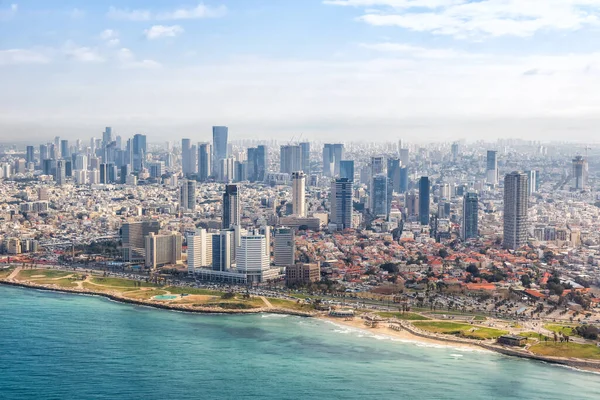 Tel Aviv Skyline Spiaggia Vista Aerea Foto Israele Città Mediterraneo — Foto Stock