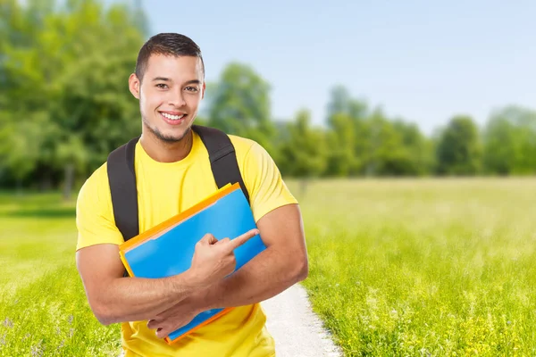 Student Education Pointing Marketing Copyspace Copy Space Outdoor Park Advert — Stock Photo, Image