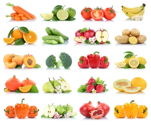Frukt Grönsaker Samling Isolerade Äpple Äpplen Apelsiner Bell Pepper Tomater — Stockfoto