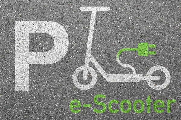 Parcheggio Segno Scooter Elettrico Scooter Strada Ecologico Mobilità Verde Trasporto — Foto Stock