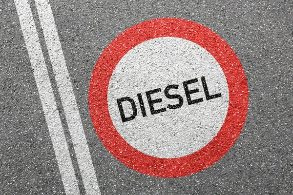 Diesel Driving Ban Road Sign Roadsign Proteção Ambiental Street Allowed — Fotografia de Stock