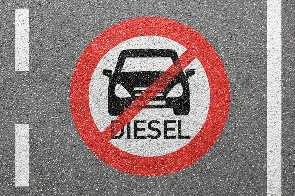 Diesel Sinal Proibição Condução Uma Rua Rodoviária Não Permitida Conceito — Fotografia de Stock