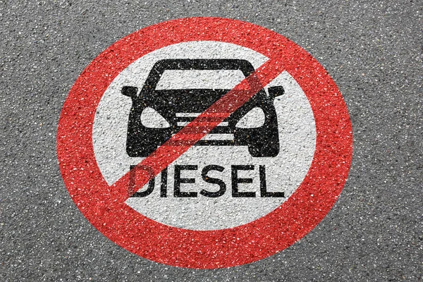Diesel Condução Proibição Estrada Sinal Rua Carro Não Permitido Conceito — Fotografia de Stock