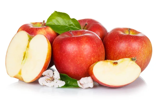 Μήλα Φρούτα Φρούτα Φρούτα Κόκκινα Άνθη Απομονωμένα Λευκό Φόντο — Φωτογραφία Αρχείου