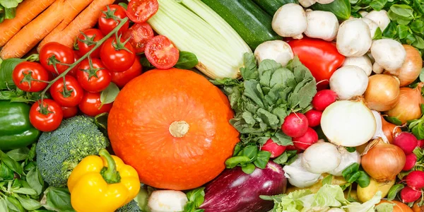 Fondo Alimentario Verduras Colección Pancarta Tomates Zanahorias Patatas Pimiento Vegetal —  Fotos de Stock