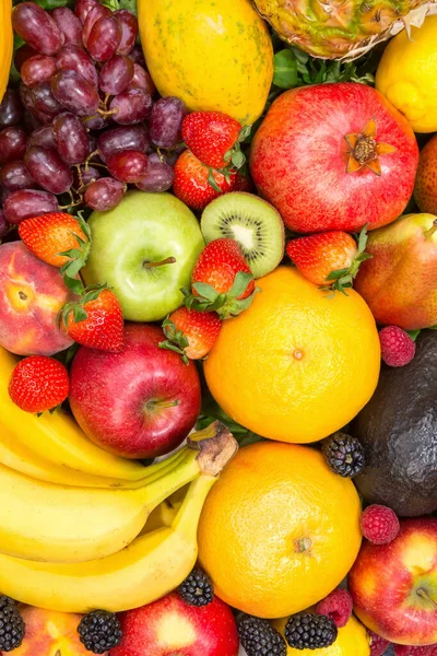 Fondo Alimenticio Frutas Colección Retrato Formato Manzanas Bayas Naranjas Limones —  Fotos de Stock