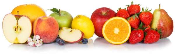新鮮な果物のコレクションリンゴの果物のリンゴレモンオレンジ食品は 行の白い背景に隔離された — ストック写真