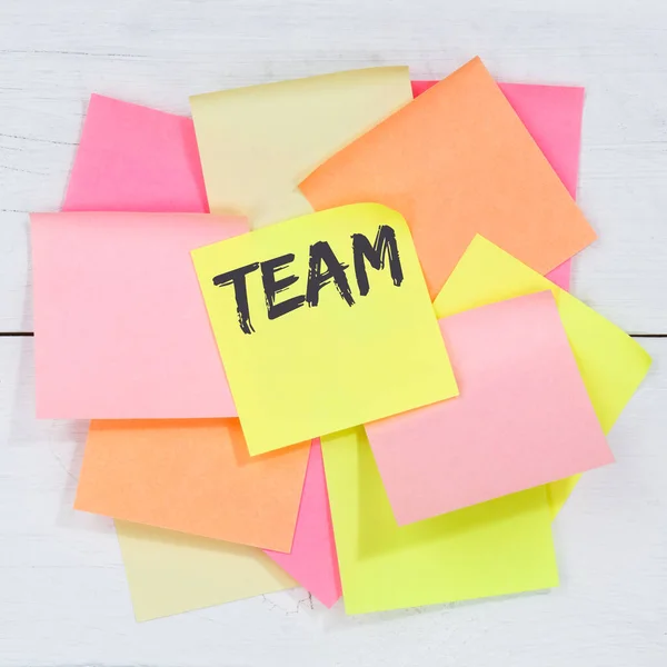 Team Teamwork Working Together Business Concept Desk Note Paper Notepaper — Stock Photo, Image