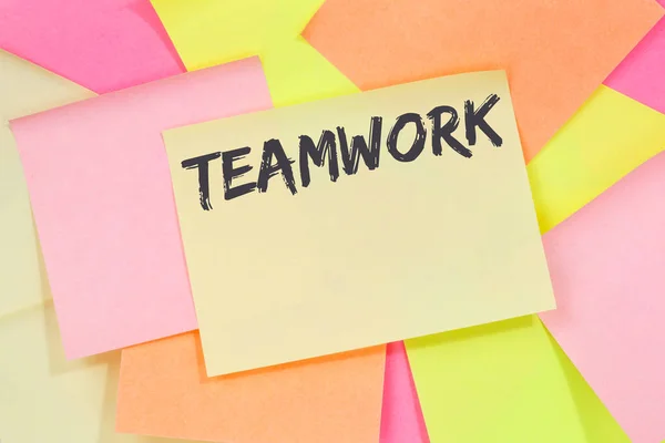 Teamwork Team Working Together Success Business Concept Note Paper Notepaper — Stock Photo, Image