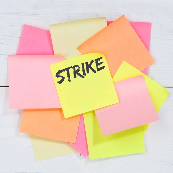 Strike protest action demonstrate jobs, job employees business concept desk note paper notepaper