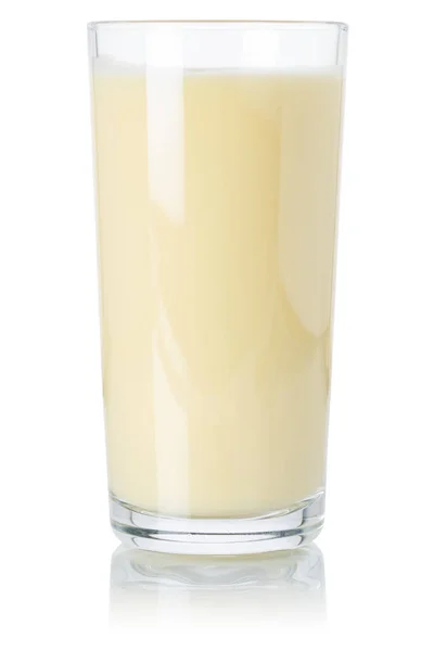 Banansmoothie Fruktjuice Dricka Milkshake Mjölk Skaka Ett Glas Isolerad Vit — Stockfoto