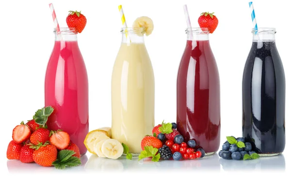 Collection Smoothies Aux Fruits Jus Fruits Boisson Paille Baies Sauvages — Photo