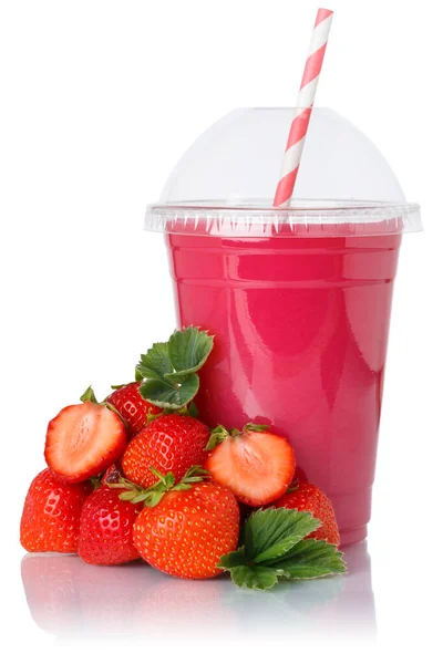 Aardbeien Smoothie Vruchtensap Drinken Aardbeien Een Kopje Geïsoleerd Een Witte — Stockfoto